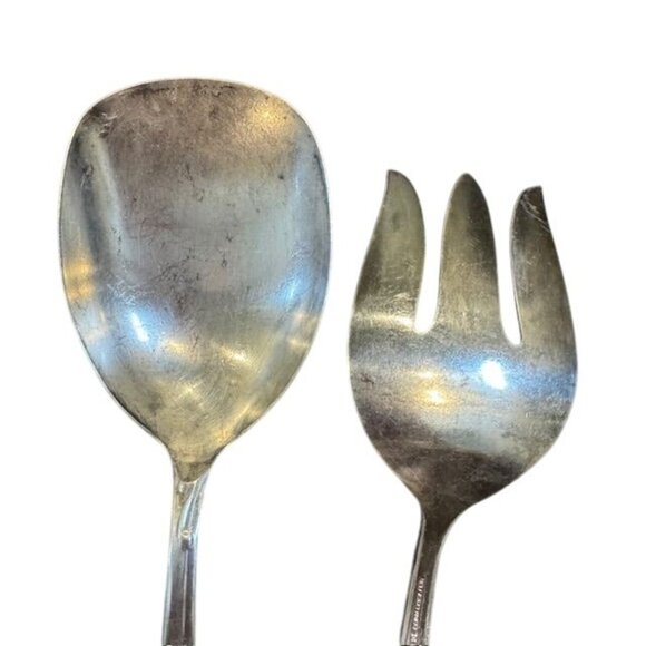 Vintage Silver Plated Salad Serving Spoon & Fork Set With Elegant Design - Picture 11 of 11
